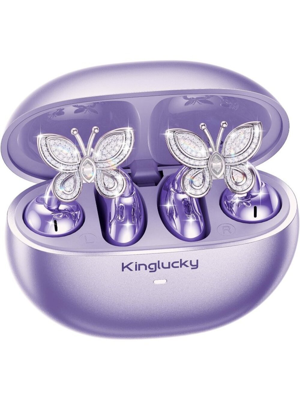 Wireless Purple Clip-On Detachable Butterfly Earrings 40H Bluetooth 6.0 Earbud